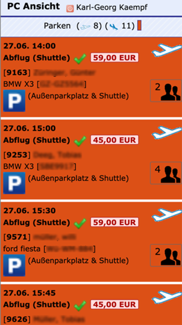 Airport-Parking-Software Responsive Terminliste